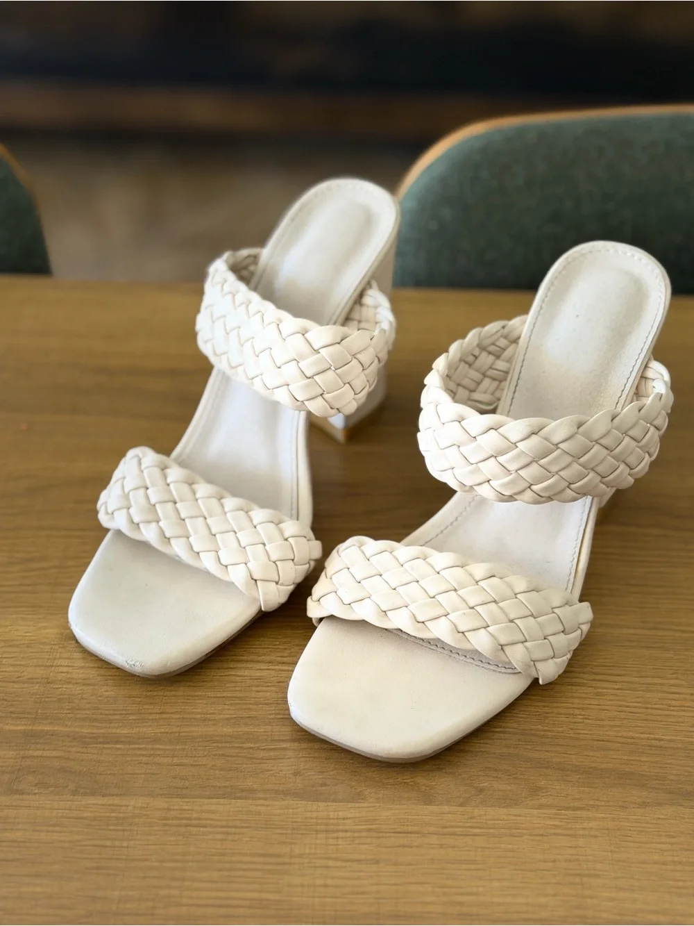 SHEIN Woven Double-Strap Block Heel Sandals in Cream